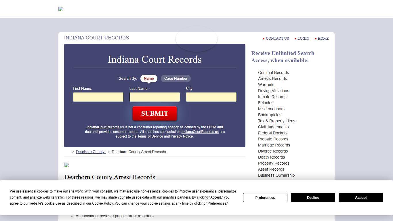Dearborn County Arrest Records | IndianaCourtRecords.us