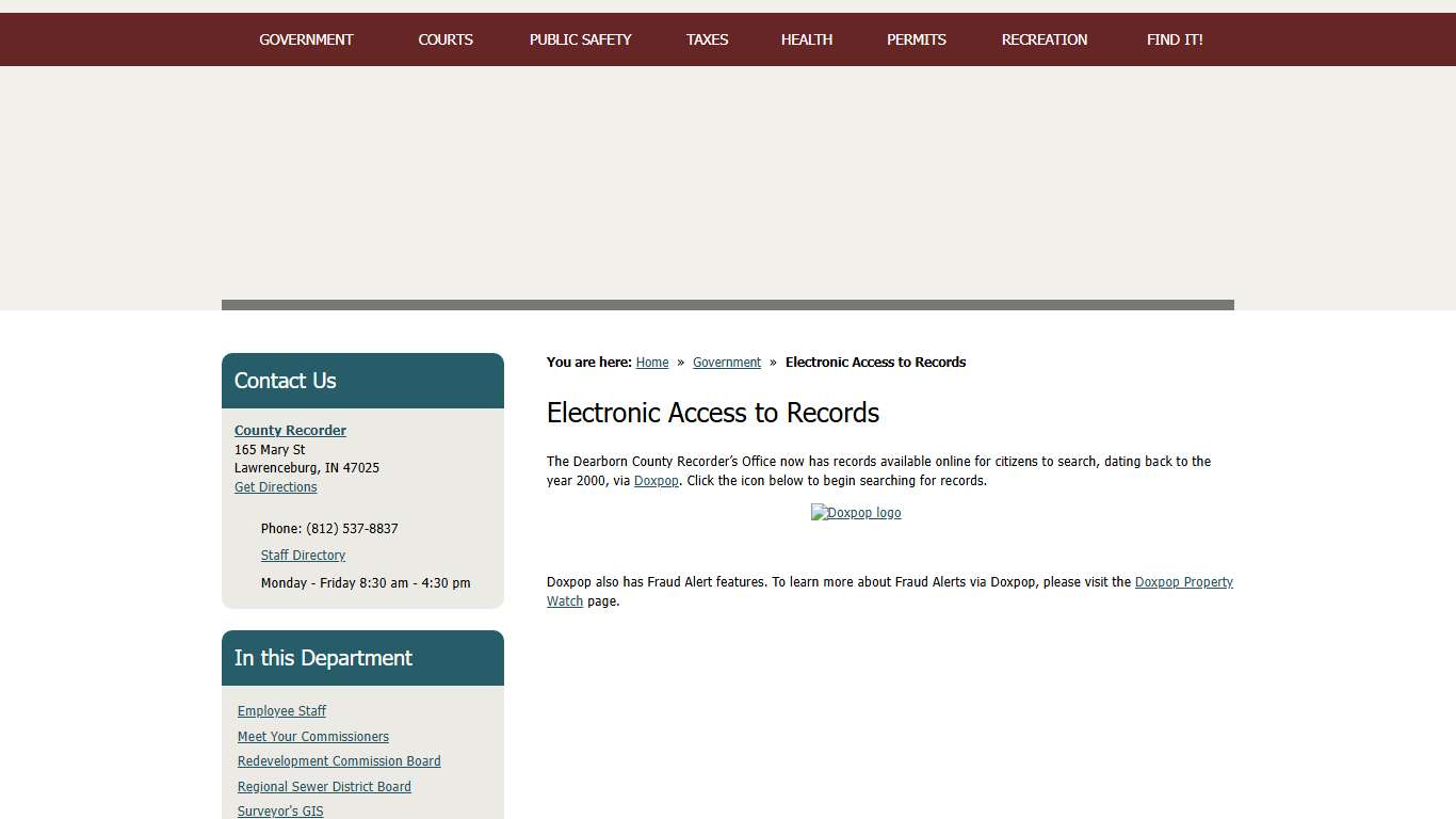 Electronic Access to Records / Dearborn County, Indiana
